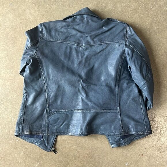 Ralph Lauren Leather Zip Blue Adreana Biker Jacket - Picture 14 of 15